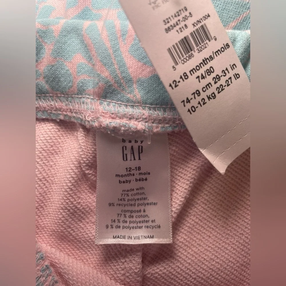 Baby Gap New Floral Pink Blue Joggers Size 12-18 Months